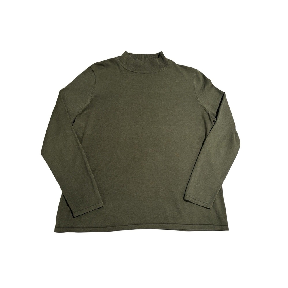 Pendelton, Women's‎ 1X, Silk Blend Long Sleeve, Mock Neck Shirt, Green